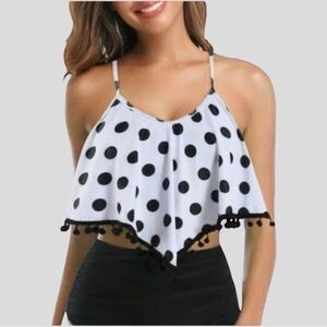 Firpearl Women’s Polka Dot Flowy Ruffle Bathing Suit Top S NWT